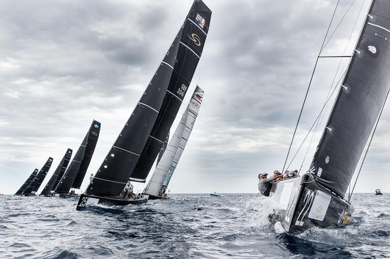 Upwind on day 1 of the RC44 Porto Cervo Cup photo copyright Nico Martinez / www.MartinezStudio.es taken at Yacht Club Costa Smeralda and featuring the RC44 class