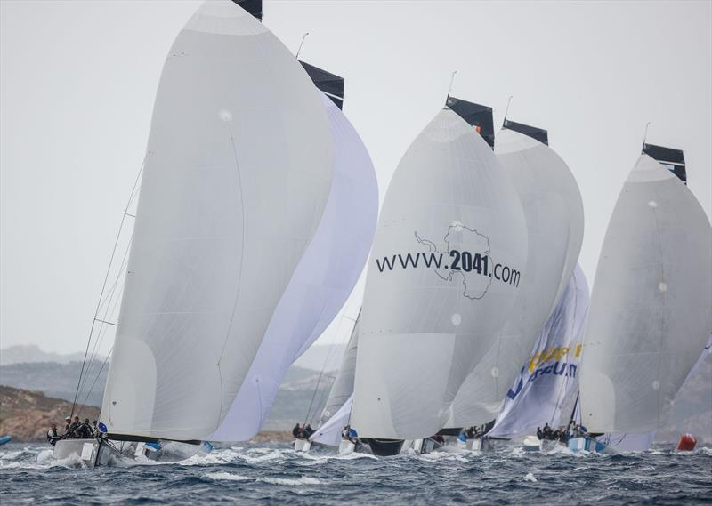 The RC44 fleet race downwind on day 2 of the RC44 Porto Cervo Cup photo copyright Nico Martinez / www.MartinezStudio.es taken at Yacht Club Costa Smeralda and featuring the RC44 class
