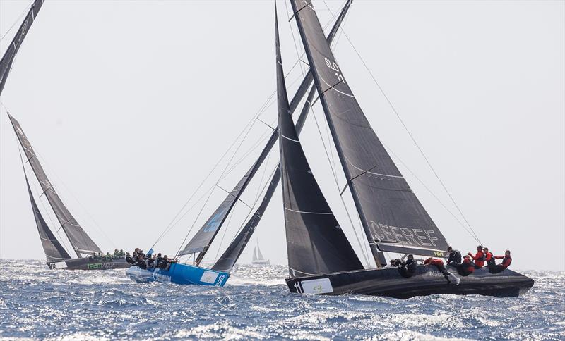 Igor Lah's Team CEEREF lead the fleet upwind on day 4 of the RC44 Porto Cervo Cup photo copyright Nico Martinez / www.MartinezStudio.es taken at Yacht Club Costa Smeralda and featuring the RC44 class