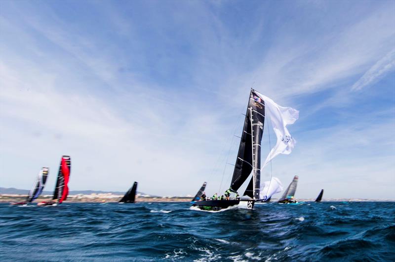 Kite blow-up in race two for Team Aqua on the final day at the RC44 Cascais Cup - photo © Pedro Martinez / Martinez Studio
