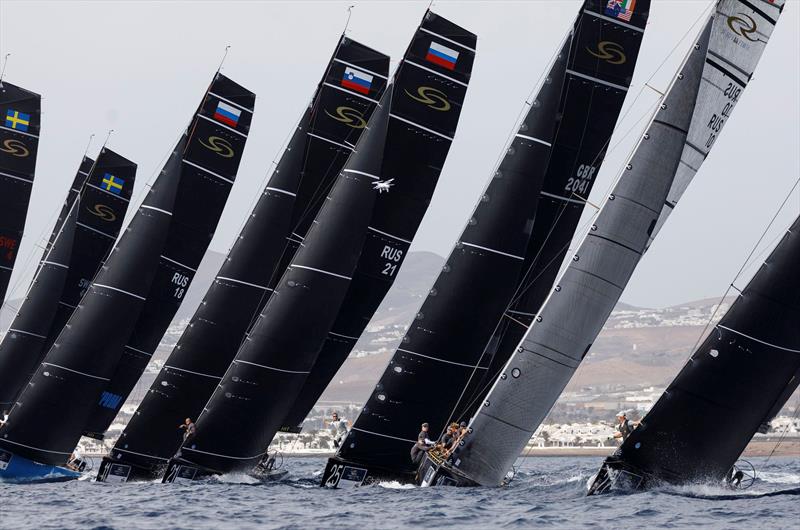 The fleet line up on the start line in Lanzarote on day 2 of the RC44 Calero Marinas Cup - photo © Martinez Studio / RC44 Class