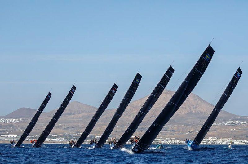 The RC44 fleet racing against the lunar landscape of Lanzarote 2017 photo copyright Pedro Martinez / Martinez Studio taken at  and featuring the RC44 class