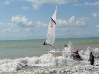 Launching in the surf during the Streaker nationals at Lancing
