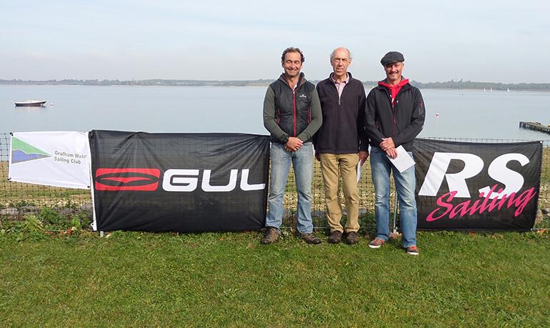 The RS100 Inland Championship winner Andrew Wilson, flanked by 2nd place Greg Booth (left) and 3rd place Angus Jolly (right) photo copyright Bobbie Jolly taken at Grafham Water Sailing Club and featuring the RS100 class