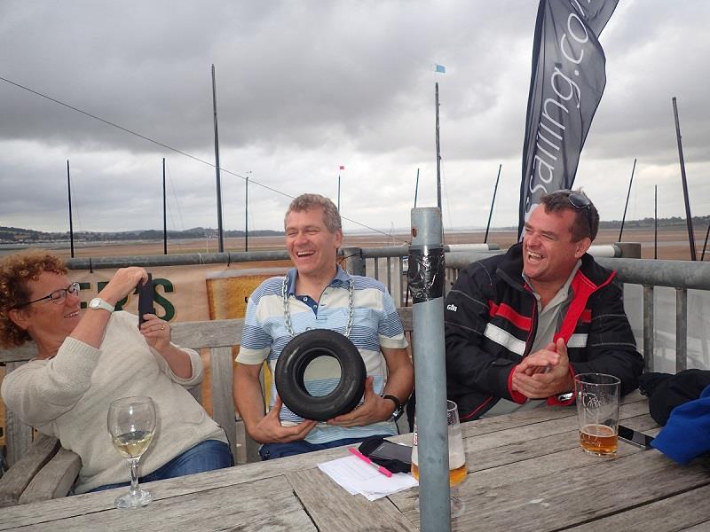 David (Blue stripe) Smart with the RS of the day award on day 2 of the Volvo Noble Marine RS100 Nationals at Exe photo copyright David Smart taken at Exe Sailing Club and featuring the RS100 class