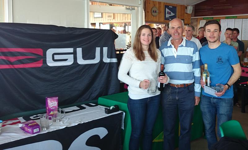 Commodore Mike Thompson with Matt Mee and Emma Norris, winners of the Gul RS200 Inlands at Chew Valley Lake photo copyright Errol Edwards taken at Chew Valley Lake Sailing Club and featuring the RS200 class