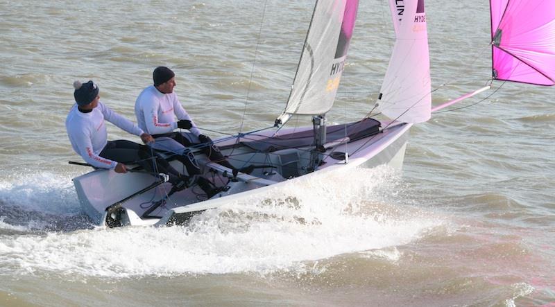 Ben Saxton and Toby Lewis in full flight during the Endeavour Trophy photo copyright Sue Pelling taken at Royal Corinthian Yacht Club, Burnham and featuring the RS200 class
