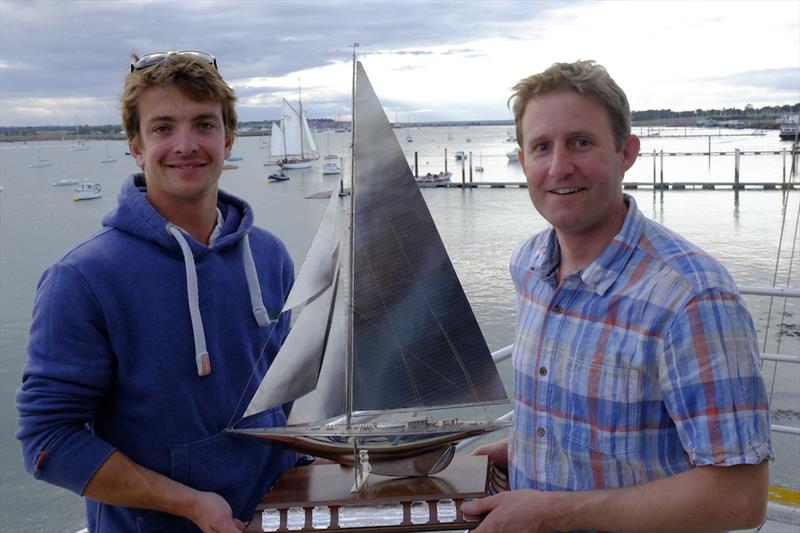 Overall winners Ben Saxton (left) and Toby Lewis with the solid silver Endeavour Trophy photo copyright Roger Mant taken at Royal Corinthian Yacht Club, Burnham and featuring the RS200 class