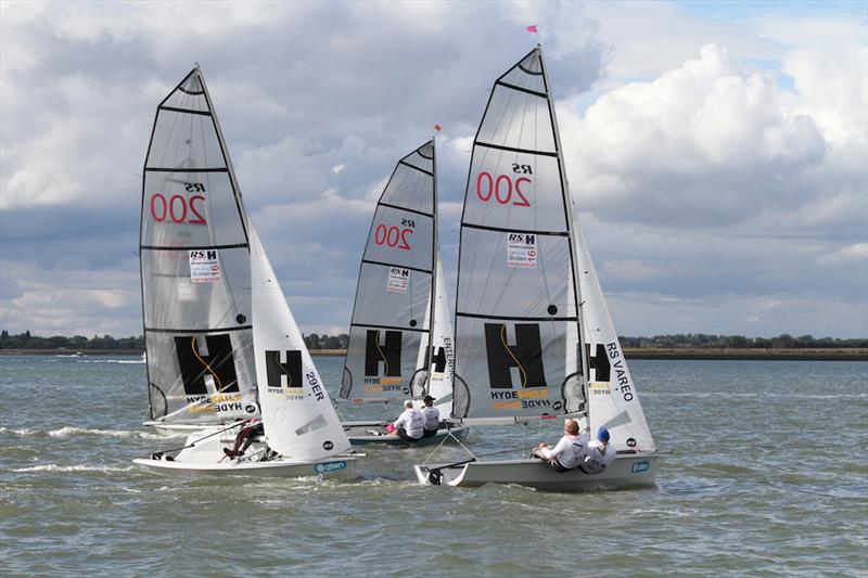Close quarters on the beat at the Endeavour Trophy 2016 photo copyright Roger Mant taken at Royal Corinthian Yacht Club, Burnham and featuring the RS200 class