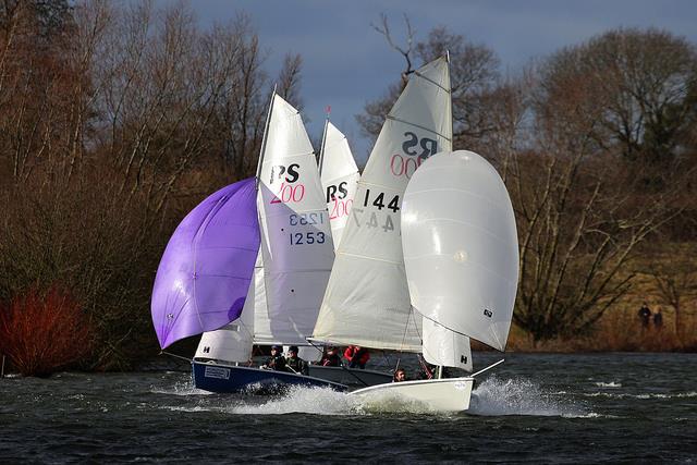 Close racing in gusty conditions on day 6 of the Alton Water Frostbite Series photo copyright Tim Bees taken at Alton Water Sports Centre and featuring the RS200 class