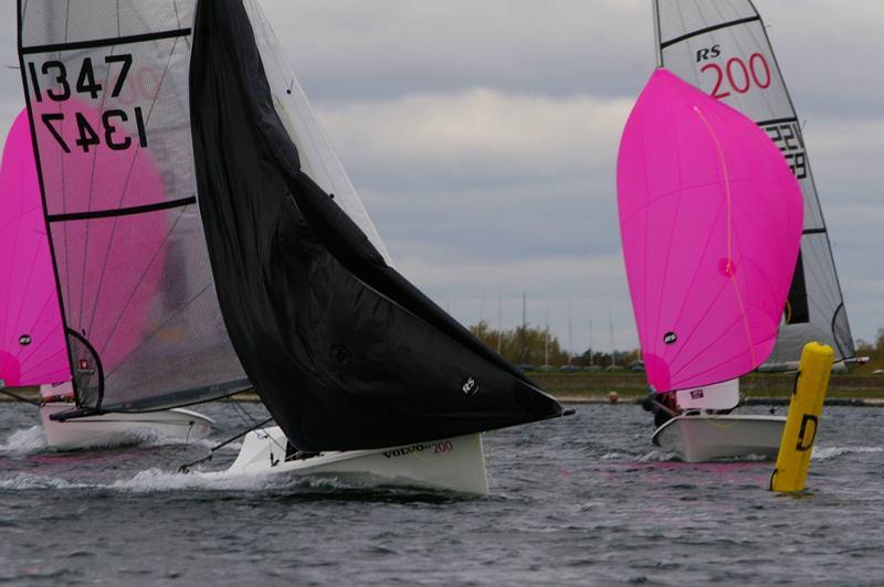 Dave Jessop & Clare Walsh leading at the leeward gate during the RS200 SEAS Open at Island Barn Reservoir photo copyright Jim Champ taken at Island Barn Reservoir Sailing Club and featuring the RS200 class