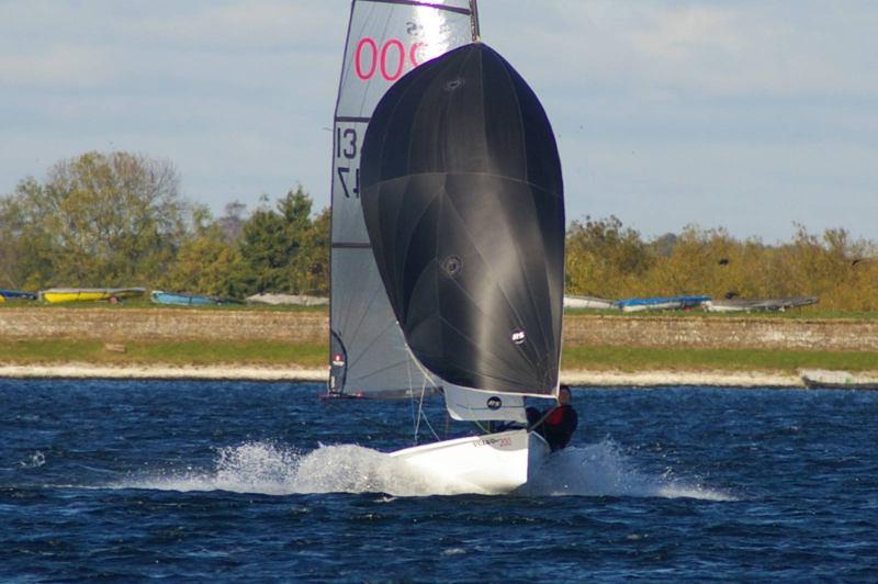 Dave Jessop & Clare Walsh at speed heading for the line to win race 3 during the RS200 SEAS Open at Island Barn Reservoir photo copyright Jim Champ taken at Island Barn Reservoir Sailing Club and featuring the RS200 class