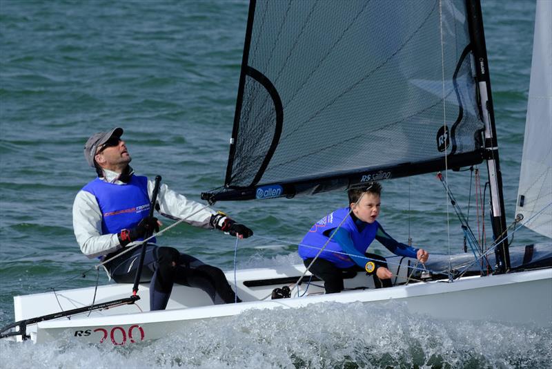 Endeavour 2023 Day 1: Benjamin Pascoe (7) in action downwind with his dad Sam (505) photo copyright Roger Mant taken at Royal Corinthian Yacht Club, Burnham and featuring the RS200 class