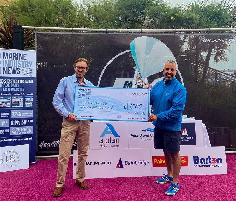 Presentaion of cheque to Charity Friends of PICU at the Marine Industry Cup 2021 photo copyright maa taken at Hayling Island Sailing Club and featuring the RS21 class