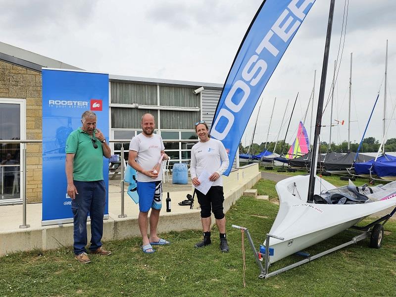 RS300 Rooster National Tour at Whitefriars (l-r) Commodore Barry Hargreaves, Winner Rob Kennaugh, Organiser Ben Heppenstall photo copyright Harriet Critchley taken at Whitefriars Sailing Club and featuring the RS300 class