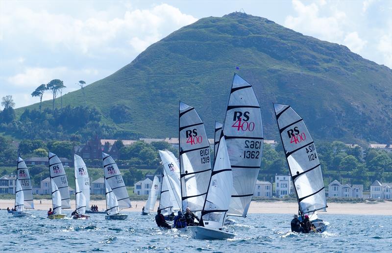 RS400s competing on the east course, with the iconic Berwick Law in the background at the East Lothian YC Regatta photo copyright Derek Braid taken at East Lothian Yacht Club and featuring the RS400 class