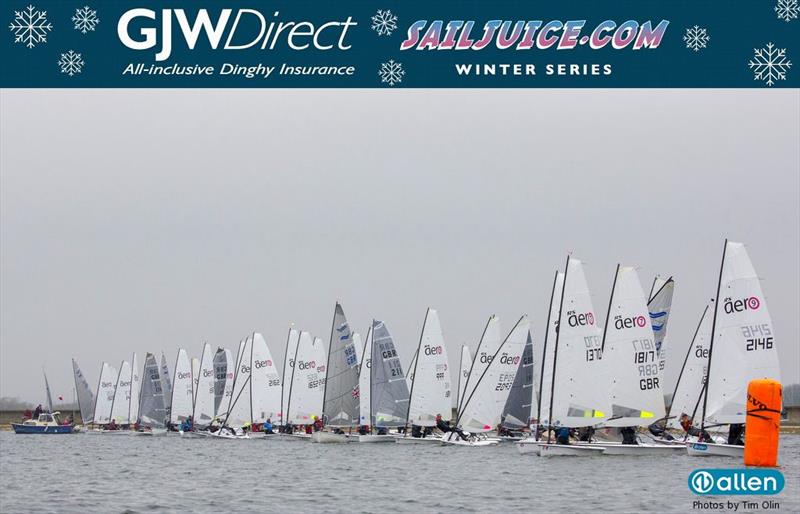 A huge fleet of RS Aeros for the GJW Direct SailJuice Winter Series Oxford Blue photo copyright Tim Olin / www.olinphoto.co.uk taken at Oxford Sailing Club and featuring the  class