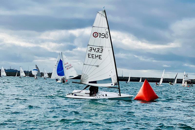 Ladies first - Sarah Dwyer leads a series of boats around the leeward mark on day 14 of the Viking Marine Frostbite Series photo copyright Alyson Orr taken at Dun Laoghaire Motor Yacht Club and featuring the RS Aero 6 class