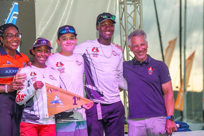 Three 15-year old sailors are leading the RS Elite Class on Outdoor World Yamaha (Ocean Warrior) - Axxess Marine Y2K Race Day at Antigua Sailing Week 2023 photo copyright Visual Echo taken at Antigua Yacht Club and featuring the RS Elite class