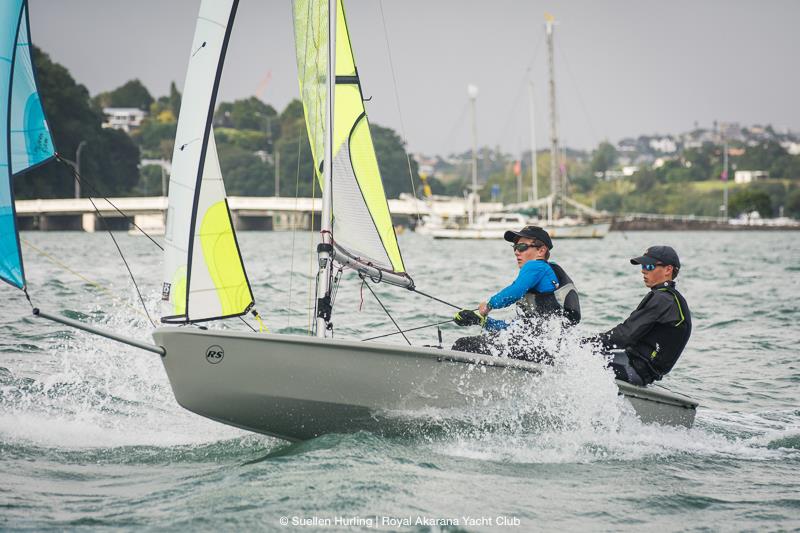 Hamish McLaren and Henry McLachlan during the New Zealand RS Feva Nationals photo copyright Suellen Davies taken at Royal Akarana Yacht Club and featuring the RS Feva class