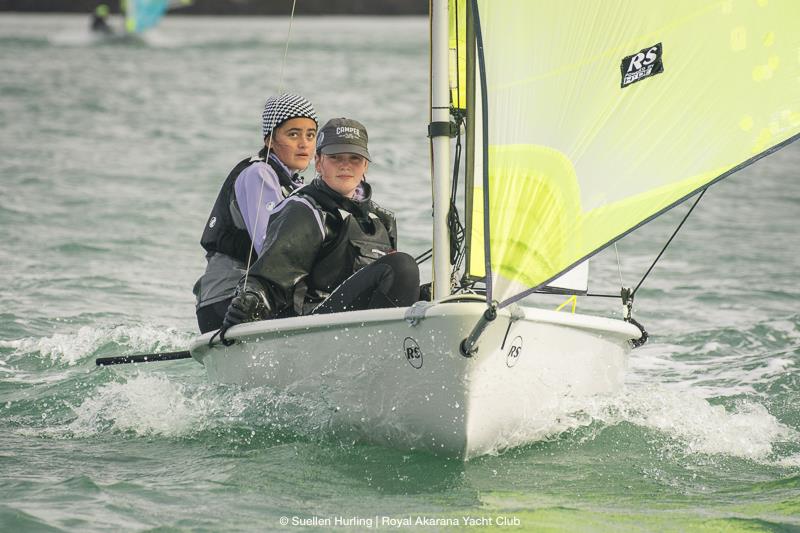 Maddie Couwenberg and Mia Horton during the New Zealand RS Feva Nationals photo copyright Suellen Davies taken at Royal Akarana Yacht Club and featuring the RS Feva class