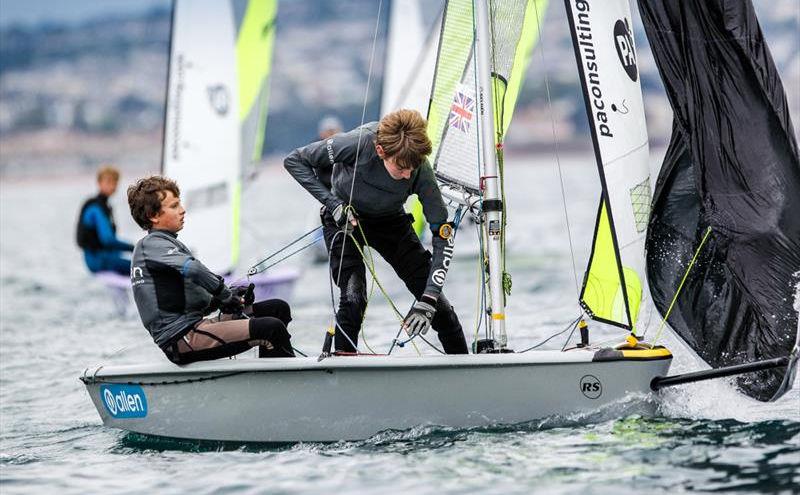 Quinn Edmonds and Fin Oliver win the RS Feva fleet in the South West during the RYA Zone and Home Country Championships photo copyright Paul Wyeth / RYA taken at Royal Torbay Yacht Club and featuring the RS Feva class