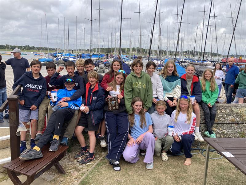 Priestlands Team with the overall schools trophy at 70th National Schools Championship held at Itchenor photo copyright Kate Hutchinson taken at Itchenor Sailing Club and featuring the RS Feva class