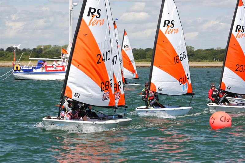 Andrew Frost leads at the Tera Sport start during the RS Tera open at Lymington photo copyright Beverley Johns / LPB Aerial Imagery taken at Lymington Town Sailing Club and featuring the RS Tera class