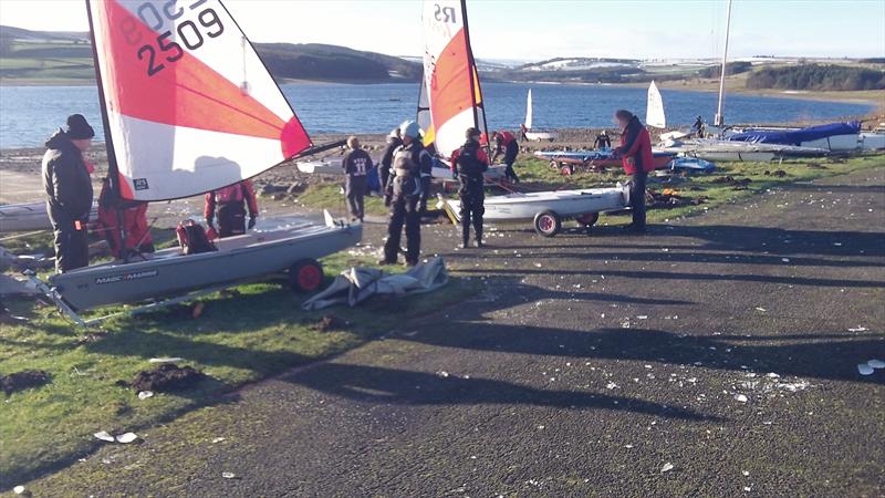 Chipping off the ice for the Cracker Regatta photo copyright Brett Cokayne taken at Derwent Reservoir Sailing Club and featuring the RS Tera class