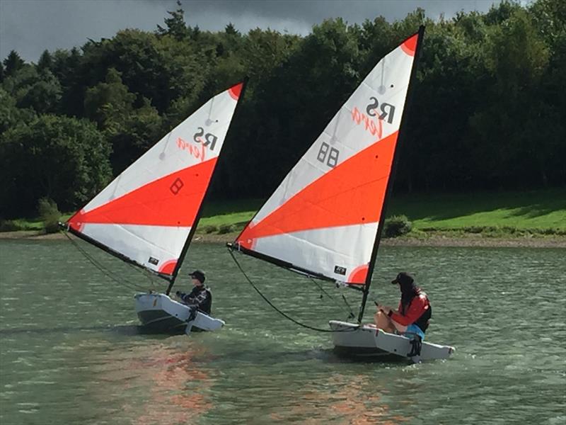 Andrew Frost hunts down Max Robertson during the Sutton Bingham RS Tera Open photo copyright Chris Jones taken at Sutton Bingham Sailing Club and featuring the RS Tera class