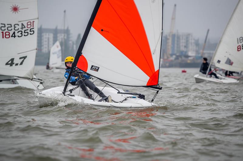 Margate SC's Jacob Webdsdale holding his lane at the start during the KSSA Mid-Summer Regatta at Medway photo copyright Jon Bentman taken at Medway Yacht Club and featuring the RS Tera class