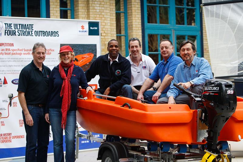 Les McKee wins the Suzuki Marine Safety Boat competition, pictured with members of Greenwich Yacht Club photo copyright Paul Wyeth taken at RYA Dinghy Show and featuring the  class