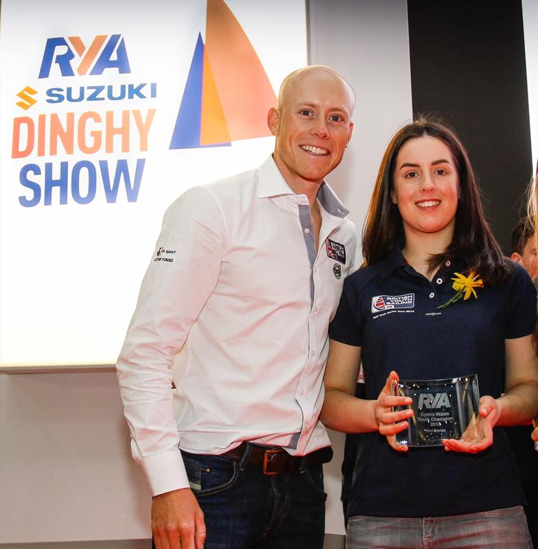 Nick Thompson presents Mari Davies with her RYA Cymru-Wales Youth Champion Award photo copyright Paul Wyeth / RYA taken at RYA Dinghy Show and featuring the  class