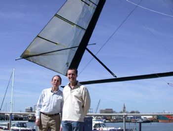 Designer Malcolm Barnsley and pilot Paul Larsen with SailRocket