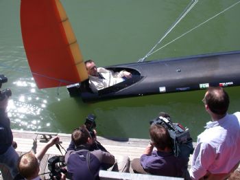 Paul Larsen in the pilot seat of SailRocket
