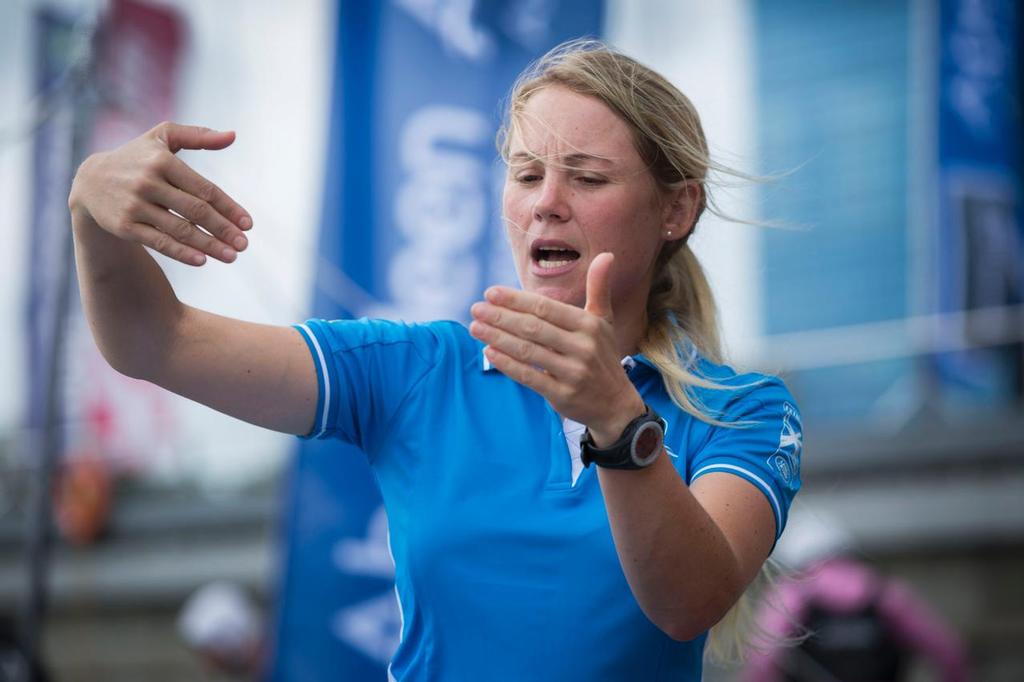 The Extreme Sailing Series 2015, Act 1, Singapore Sarah Ayton teaches young sailors about the Extreme 40 photo copyright Lloyd Images / Extreme Sailing Series taken at  and featuring the  class