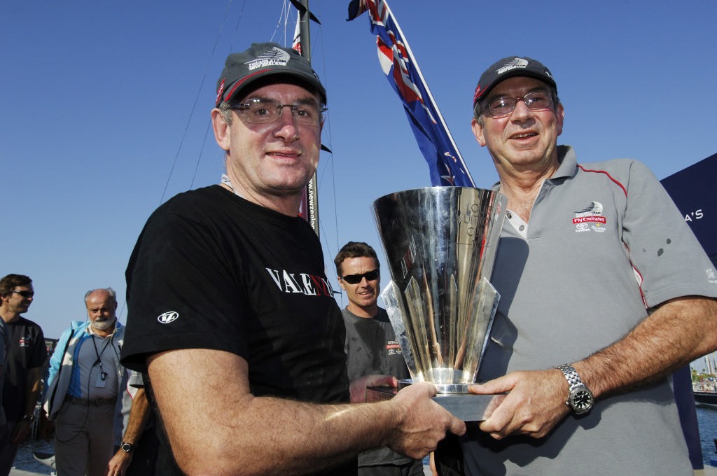 Two of the first backers of the new Team New Zealand, New Zealand Minister of Sport and the America’s Cup, Trevor Mallard,  (left) holds the Louis Vuitton Cup with Bob Field Chairman of Toyota NZ photo copyright Emirates Team New Zealand / Photo Chris Cameron ETNZ  taken at  and featuring the  class