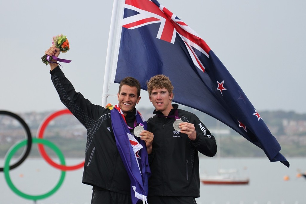 August 8, 2012 - Weymouth, England - Blair Tuke and Peter Burling (NZL) - Silver Medal winners - photo © Richard Gladwell www.photosport.co.nz