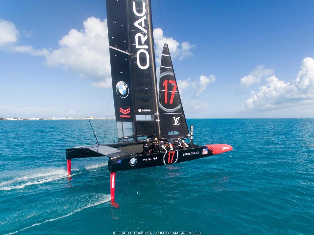 Jimmy Spithill at the helm of Oracle Team USA's AC50 in Bermuda photo copyright Sam Greenfield taken at  and featuring the  class