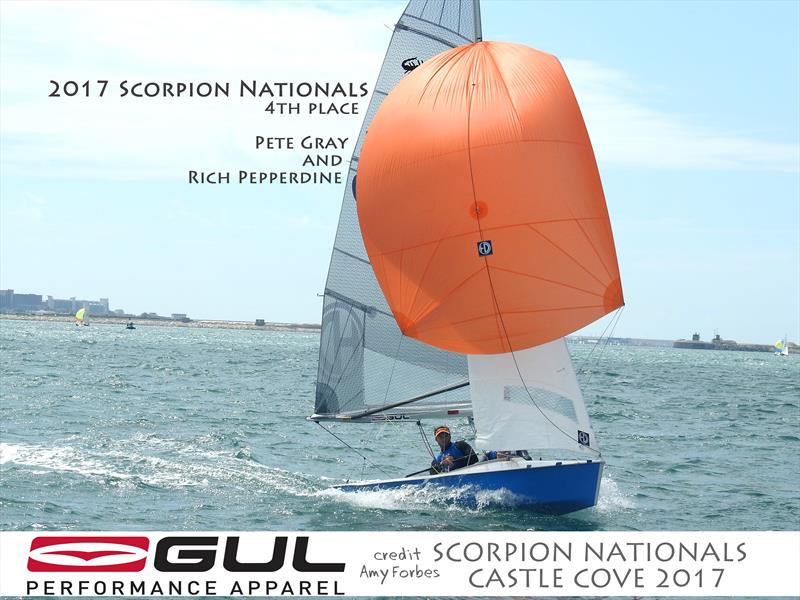 Pete Gray & Rich Pepperdine finish 4th in the Gul Scorpion Nationals at Castle Cove photo copyright Amy Forbes taken at Castle Cove Sailing Club and featuring the Scorpion class