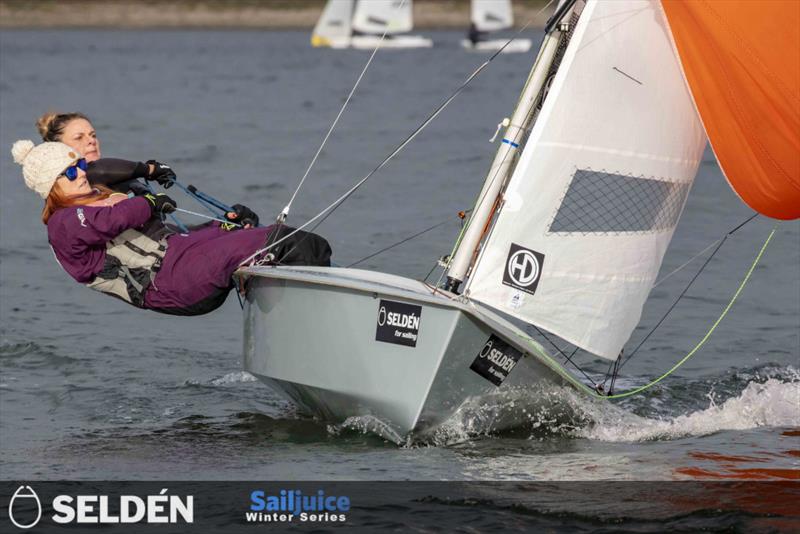 Seldén SailJuice Winter Series: Rachael Gray and Amy Clay during the Fernhurst Books Draycote Dash photo copyright Tim Olin / www.olinphoto.co.uk taken at Draycote Water Sailing Club and featuring the Scorpion class