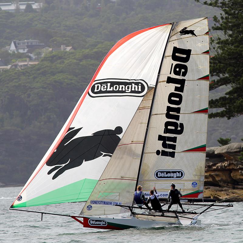 De'Longhi-Rabbitohs led for half of race 5 of the 2014 JJ Giltinan Championship photo copyright Frank Quealey taken at Australian 18 Footers League and featuring the 18ft Skiff class