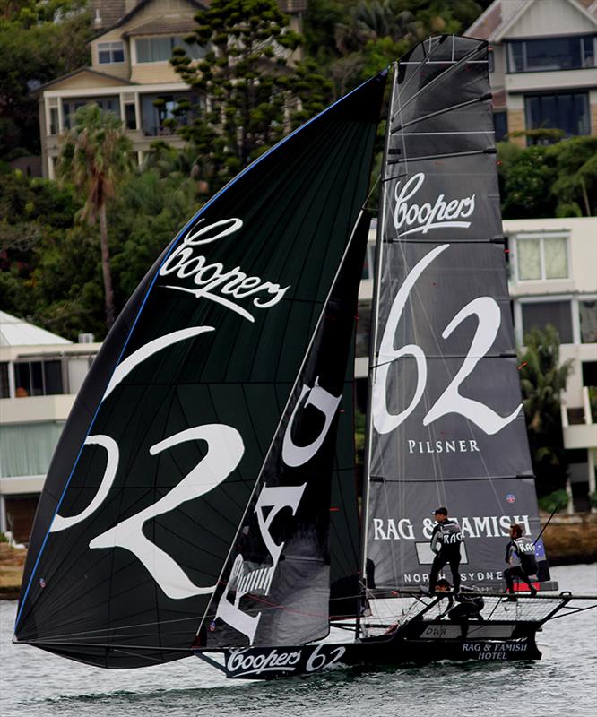 Coopers 62-Rag and Famish Hotel was an easy winner in race 10 of the Australian 18 Footers League's Club Championship photo copyright Frank Quealey taken at Australian 18 Footers League and featuring the 18ft Skiff class