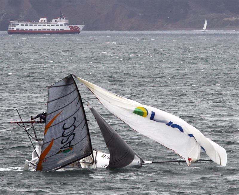 Australia's ASCC wasn't perfect, but good enough to be in first place on day 4 of the 18' Skiff International Regatta in San Francisco photo copyright Rich Roberts taken at St. Francis Yacht Club and featuring the 18ft Skiff class
