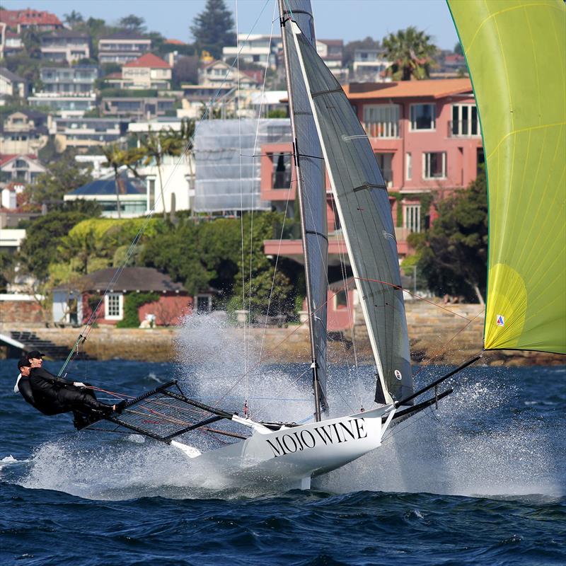 Mojo Wine produces a brilliant finishing burst after a slow start in the R. Watt Memorial Trophy photo copyright Frank Quealey taken at  and featuring the 18ft Skiff class