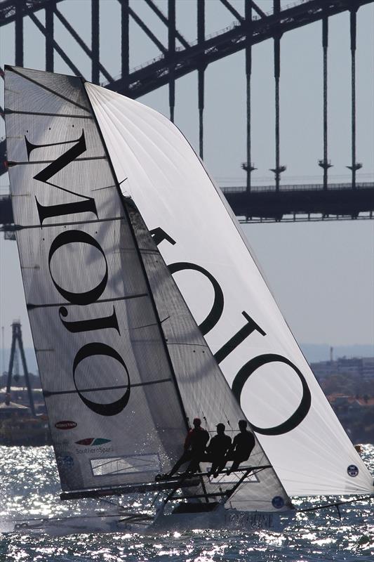 Mojo Wine a strong second place after being near the lead all race in the Mick Scully Memorial Trophy photo copyright Frank Quealey taken at  and featuring the 18ft Skiff class
