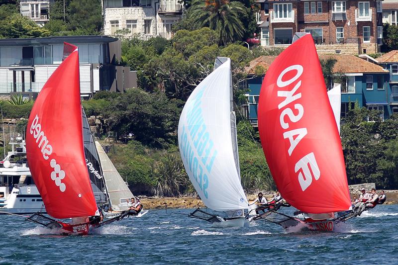 Spinnakers set after rounding the first windward mark during race 2 of the NSW Championship photo copyright Frank Quealey taken at  and featuring the 18ft Skiff class