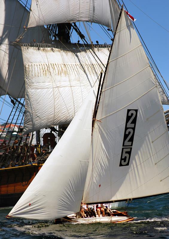 The Mistake and a Tall Ship on Australia Day photo copyright Bruce Kerridge taken at  and featuring the 18ft Skiff class