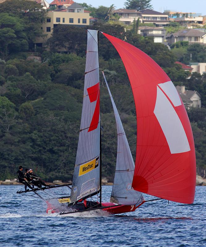 Gotta Love It 7 shows the form which has her leading the regatta pointscore during 18ft Skiff JJ Giltinan Trophy Race 2 photo copyright Frank Quealey taken at  and featuring the 18ft Skiff class