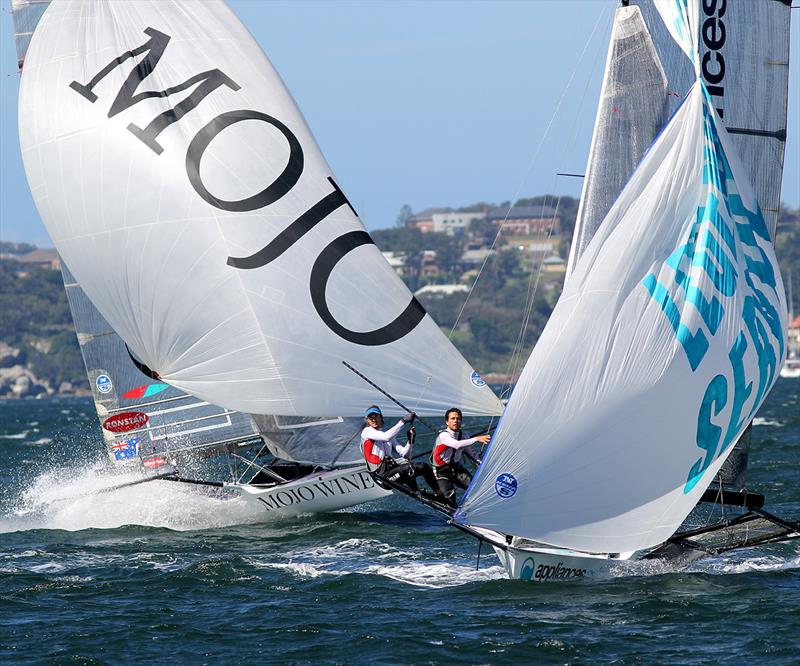 The battle is on for third place between appliancesonline and Mojo Wine in the JJ Giltinan Trophy photo copyright Frank Quealey taken at  and featuring the 18ft Skiff class
